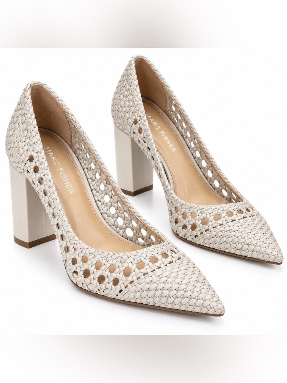 Marc Fisher Woven Pointed Toe Block Heel Pumps – Women’s 9M